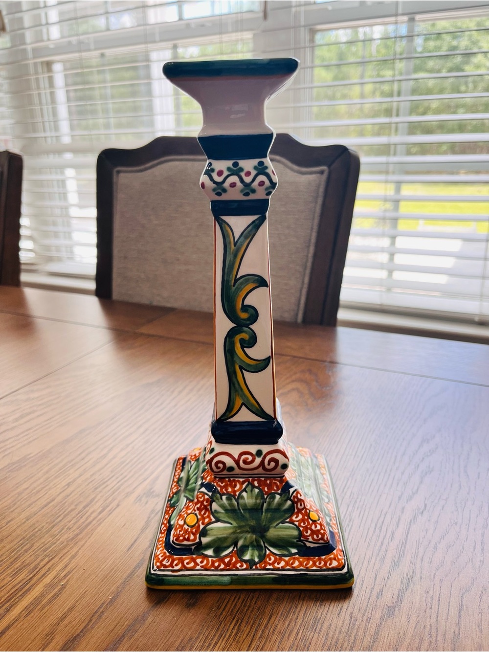 Williams Sonoma Nazari Alhambra Hand Painted Candle Holder Portugal 10.5" Signed